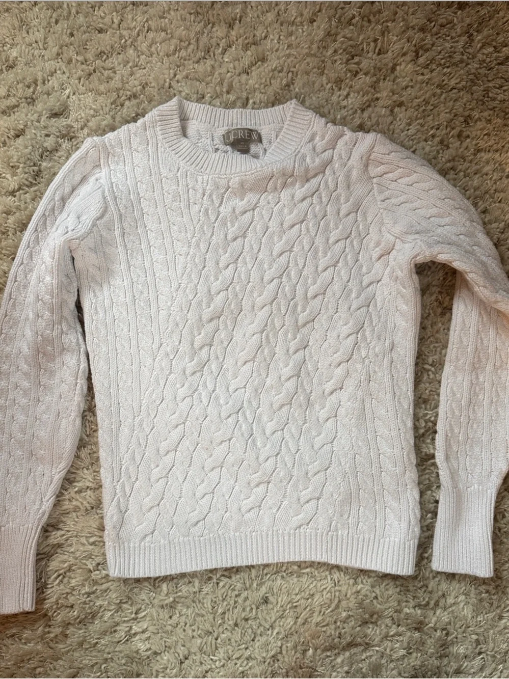 J. Crew White Cable Knit Crew Sweater